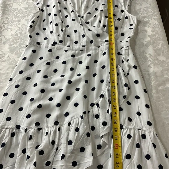 J.CREW Women's Size 14 Dress White W Black Polka Dot V Neck Sleeveless Layered - Picture 6 of 7